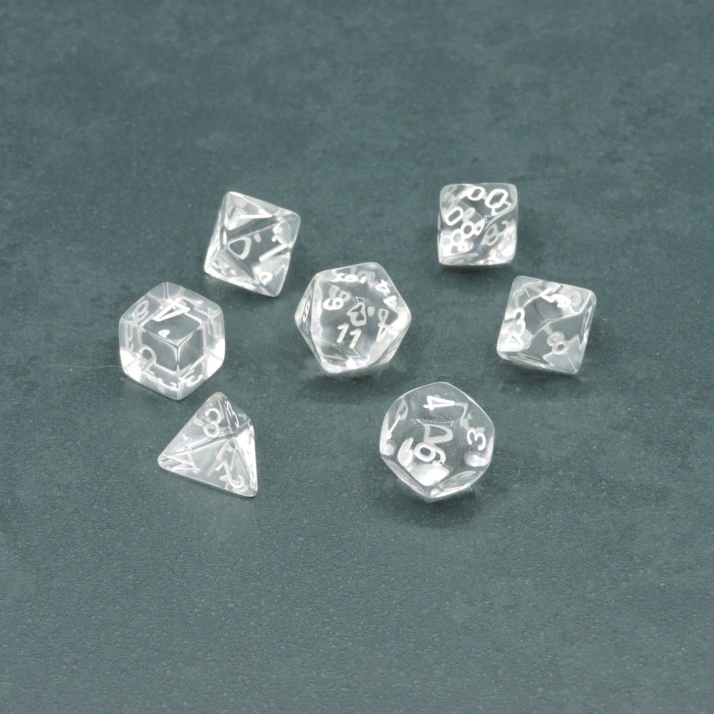 Clear w/ white Translucent Polyhedral 7-die Set