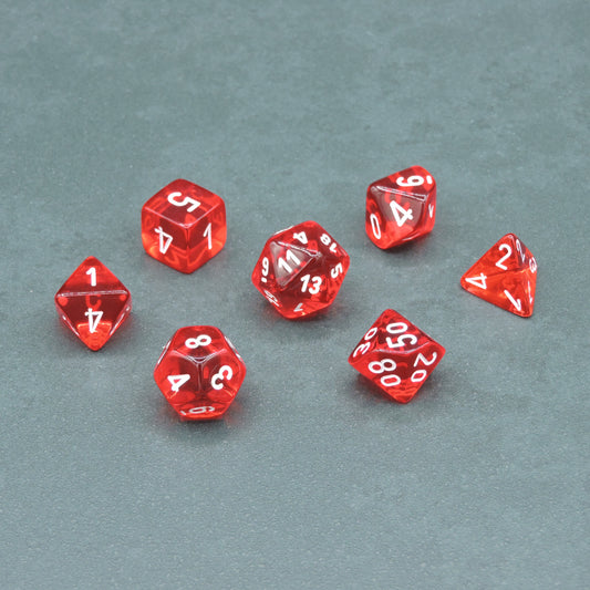 Red w/ white Translucent Polyhedral 7-die Set
