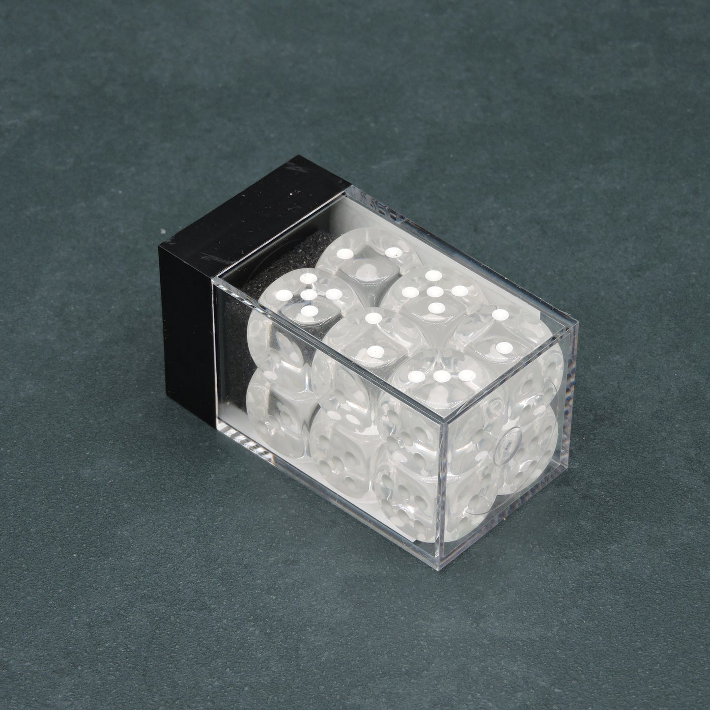 Clear w/ white Translucent 16mm d6 Dice Block (12 dice)