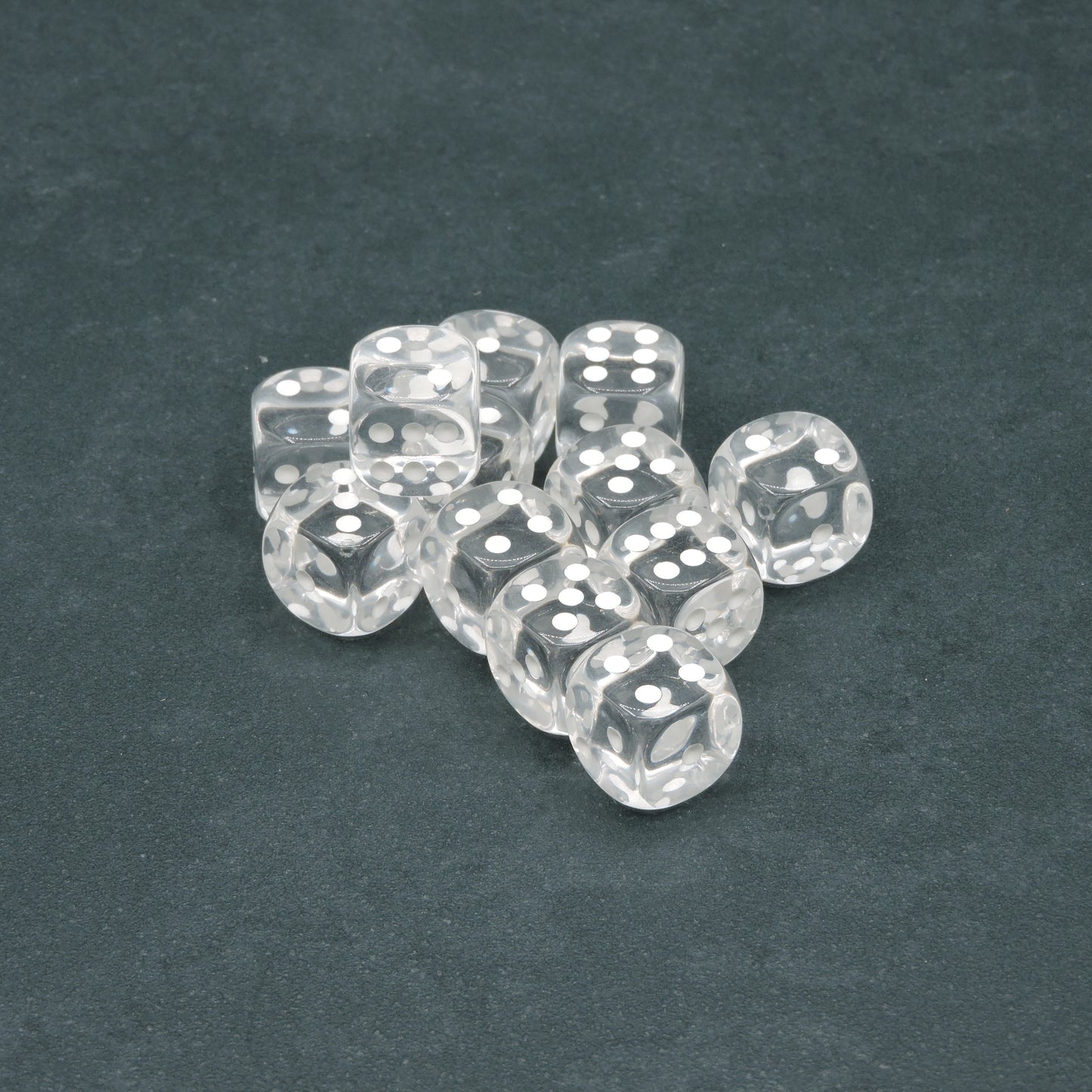 Clear w/ white Translucent 16mm d6 Dice Block (12 dice)