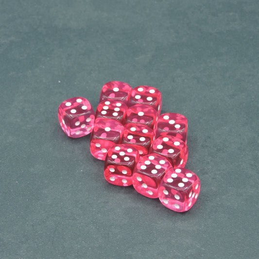 Pink w/ white Translucent 16mm d6 Dice Block (12 dice)