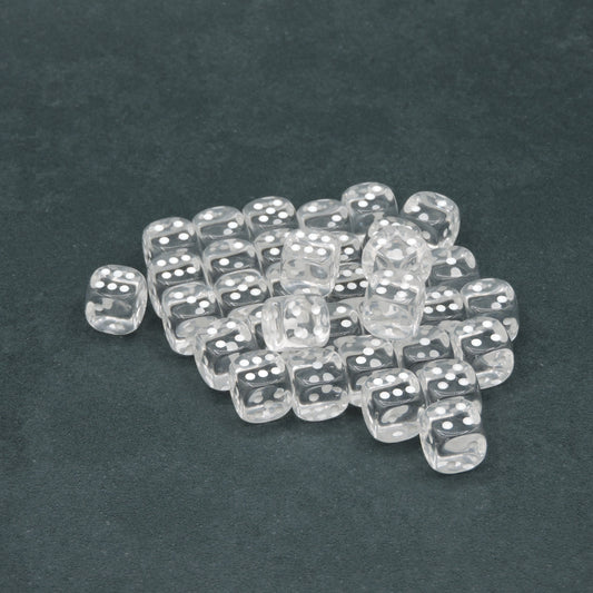 Clear w/ white Translucent 12mm d6 Dice Block (36 dice)