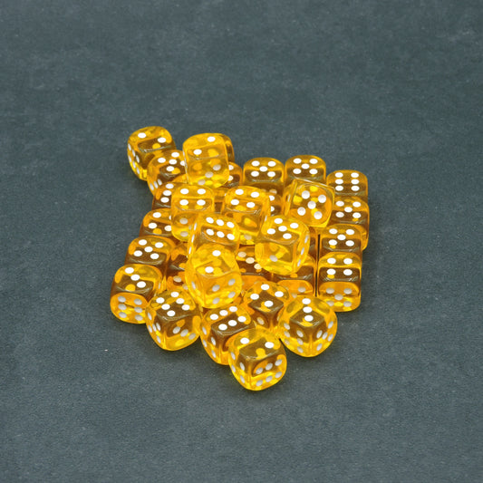 Yellow w/ white Translucent 12mm d6 Dice Block (36 dice)