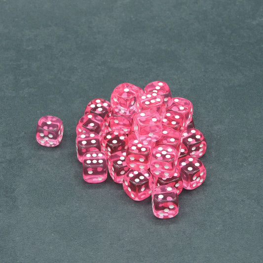 Pink w/ white Translucent 12mm d6s Dice Block (36 dice)