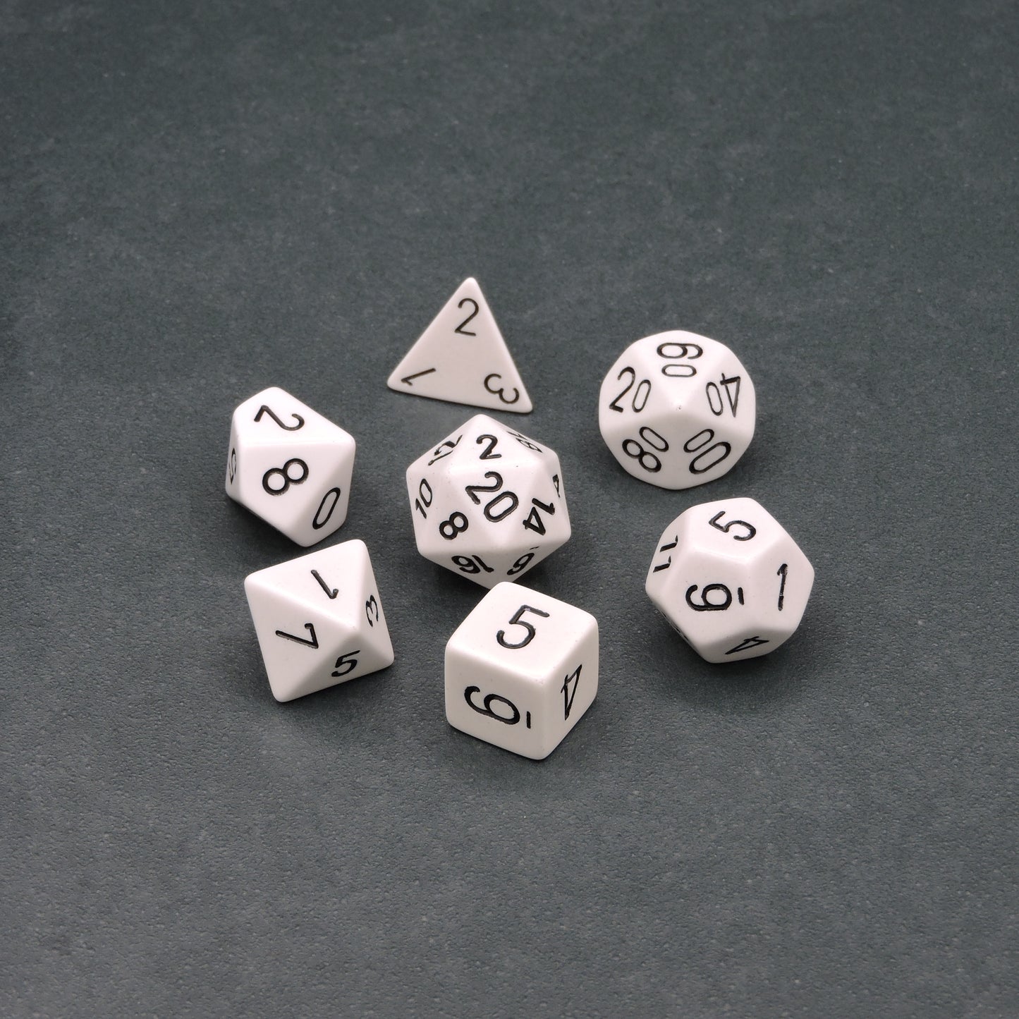 White w/ black Opaque Polyhedral 7-die Set