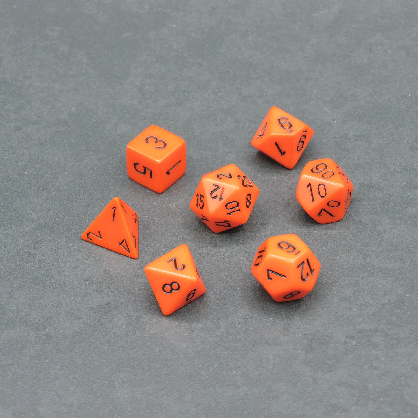 Orange w/ black Opaque Polyhedral 7-die Set