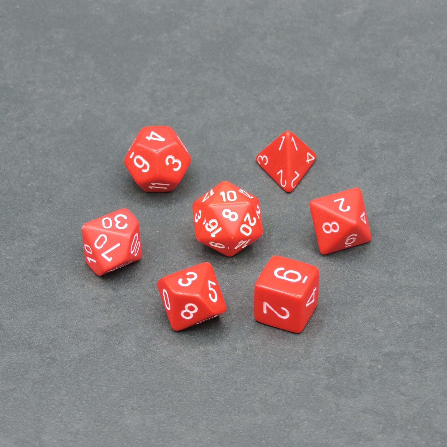 Red w/ white Opaque Polyhedral 7-die Set