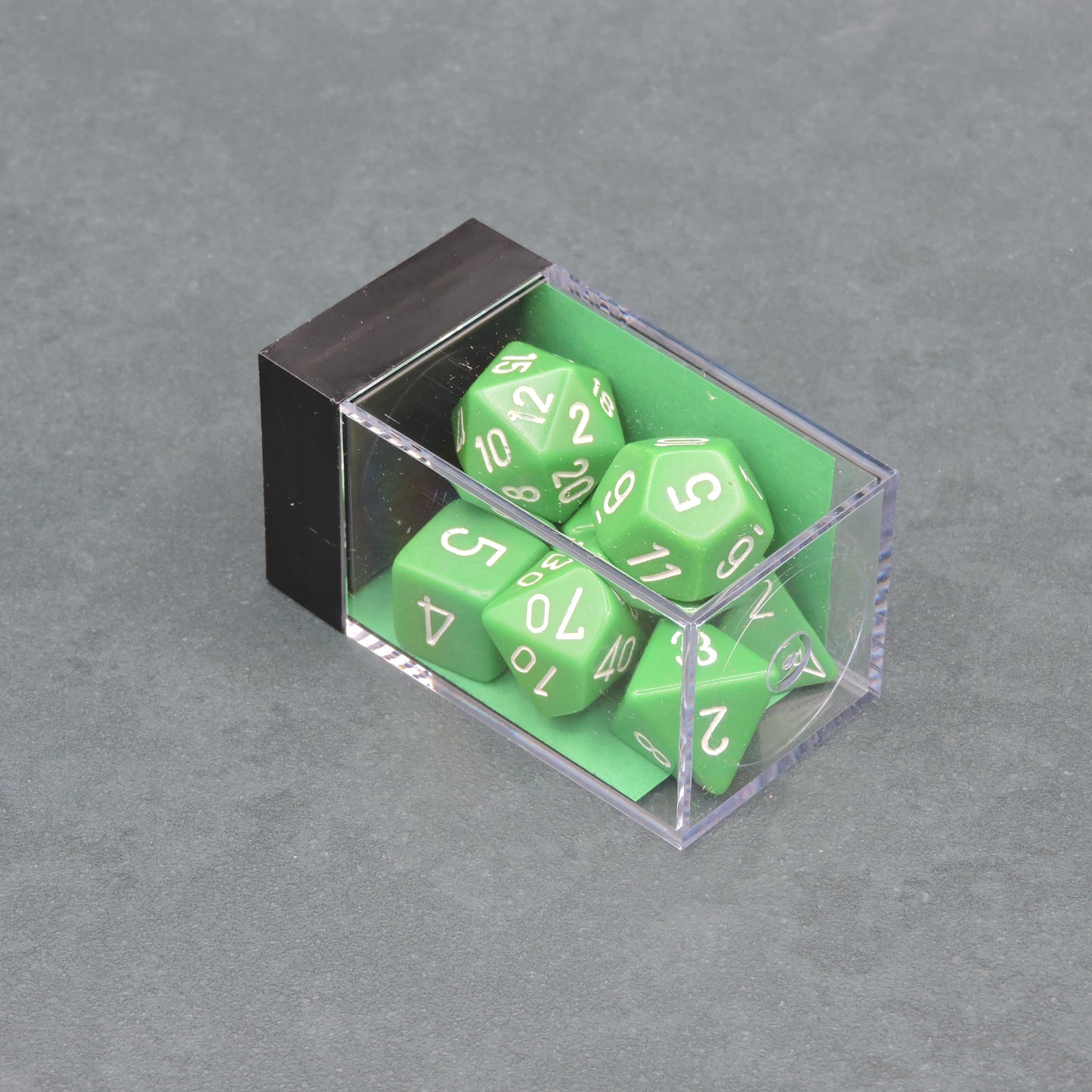 Green w/ white Opaque Polyhedral 7-die Set