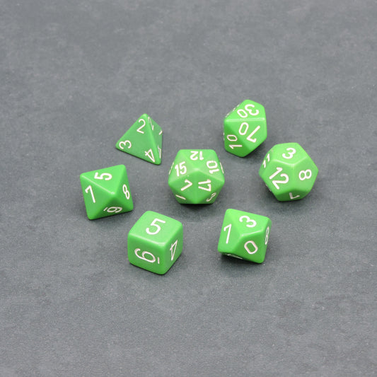 Green w/ white Opaque Polyhedral 7-die Set