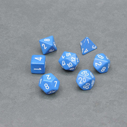 Blue w/ white Opaque Polyhedral 7-die Set