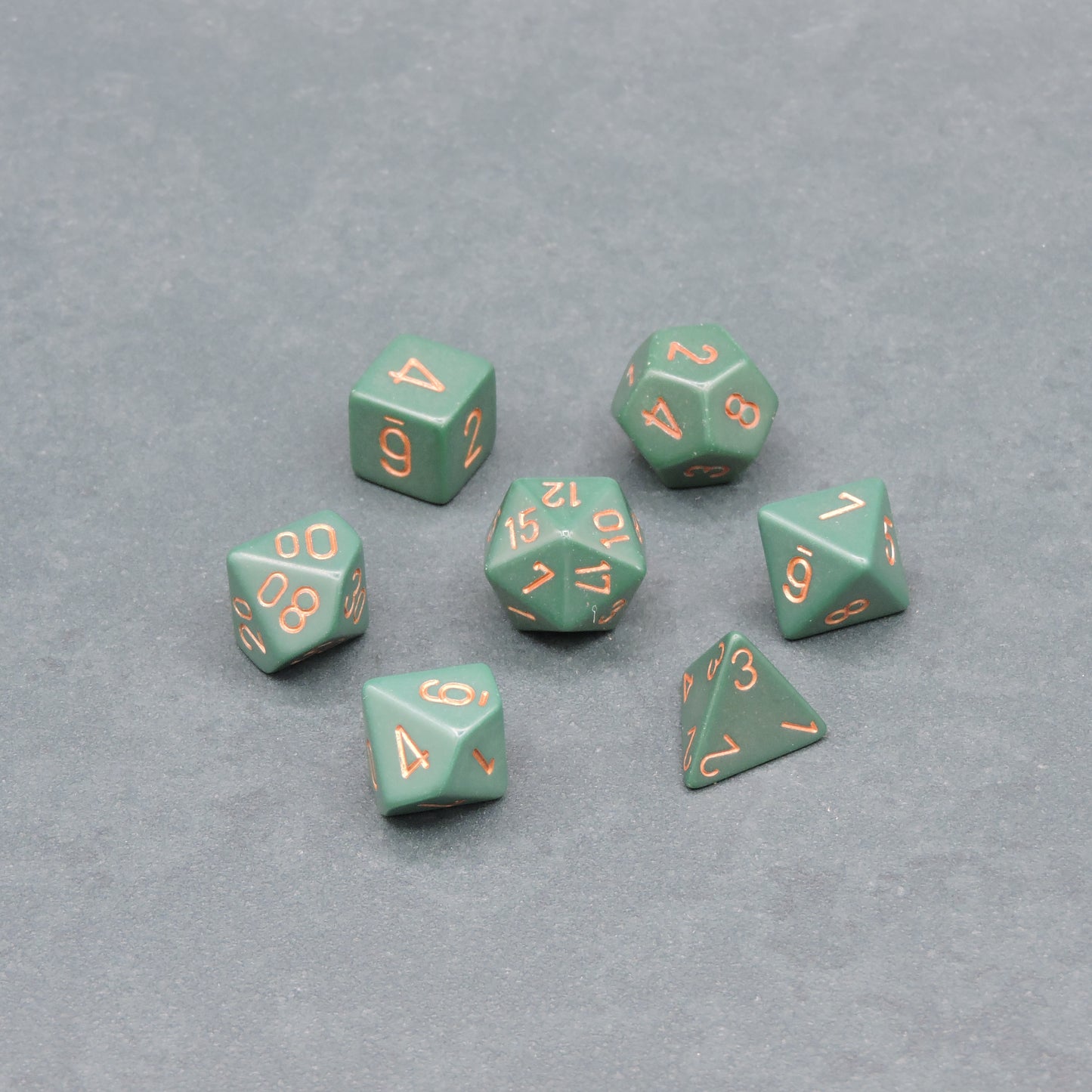 Dusty Green w/ copper Opaque Polyhedral 7-die Set