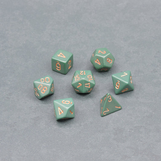 Dusty Green w/ copper Opaque Polyhedral 7-die Set