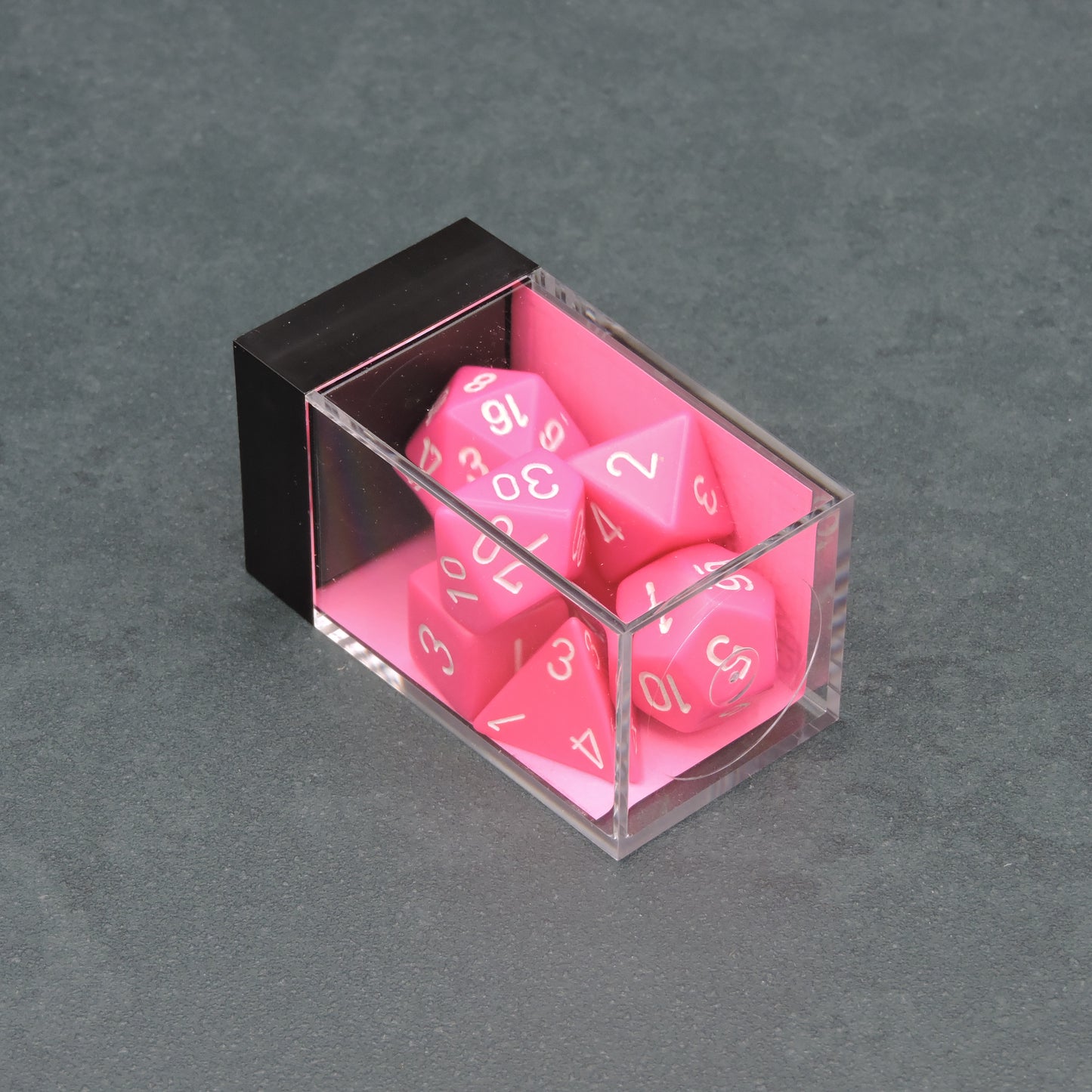 Pink w/ white Opaque Polyhedral 7-die Set