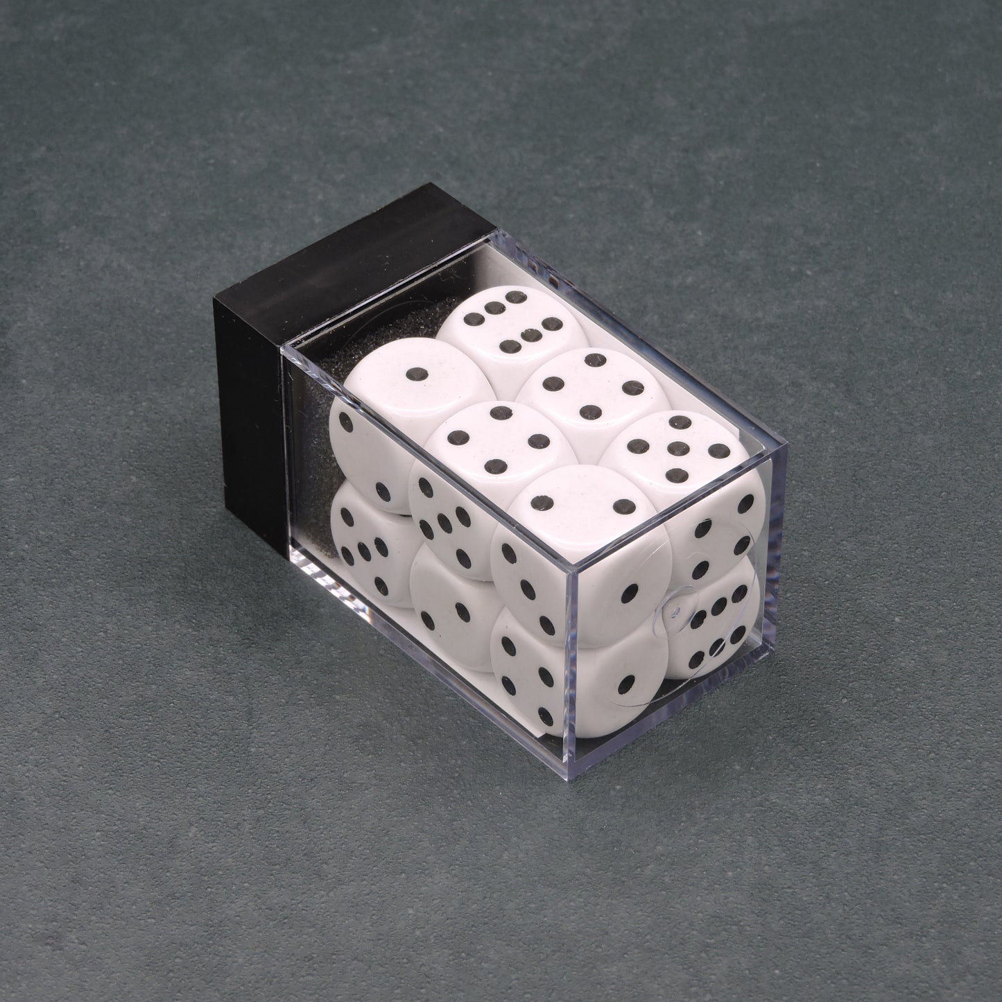 White w/ black Opaque 16mm d6 Dice Block (12 dice)