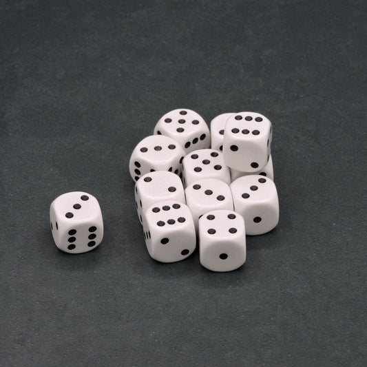 White w/ black Opaque 16mm d6 Dice Block (12 dice)