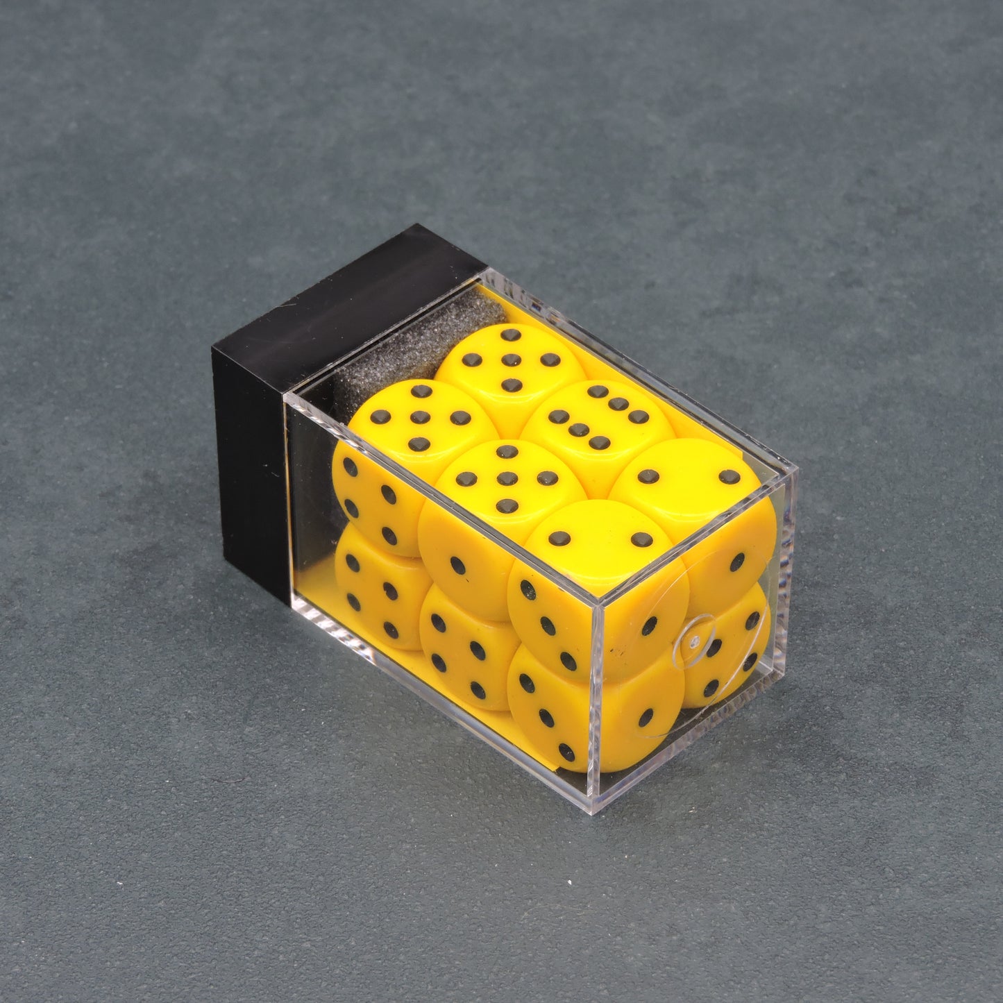 Yellow w/ black Opaque 16mm d6 Dice Block (12 dice)