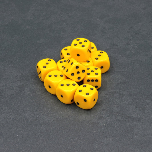 Yellow w/ black Opaque 16mm d6 Dice Block (12 dice)