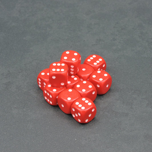 Red w/ white Opaque 16mm d6 Dice Block (12 dice)