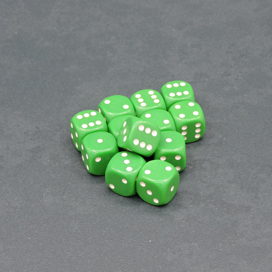 Green w/ white Opaque 16mm d6 Dice Block (12 dice)