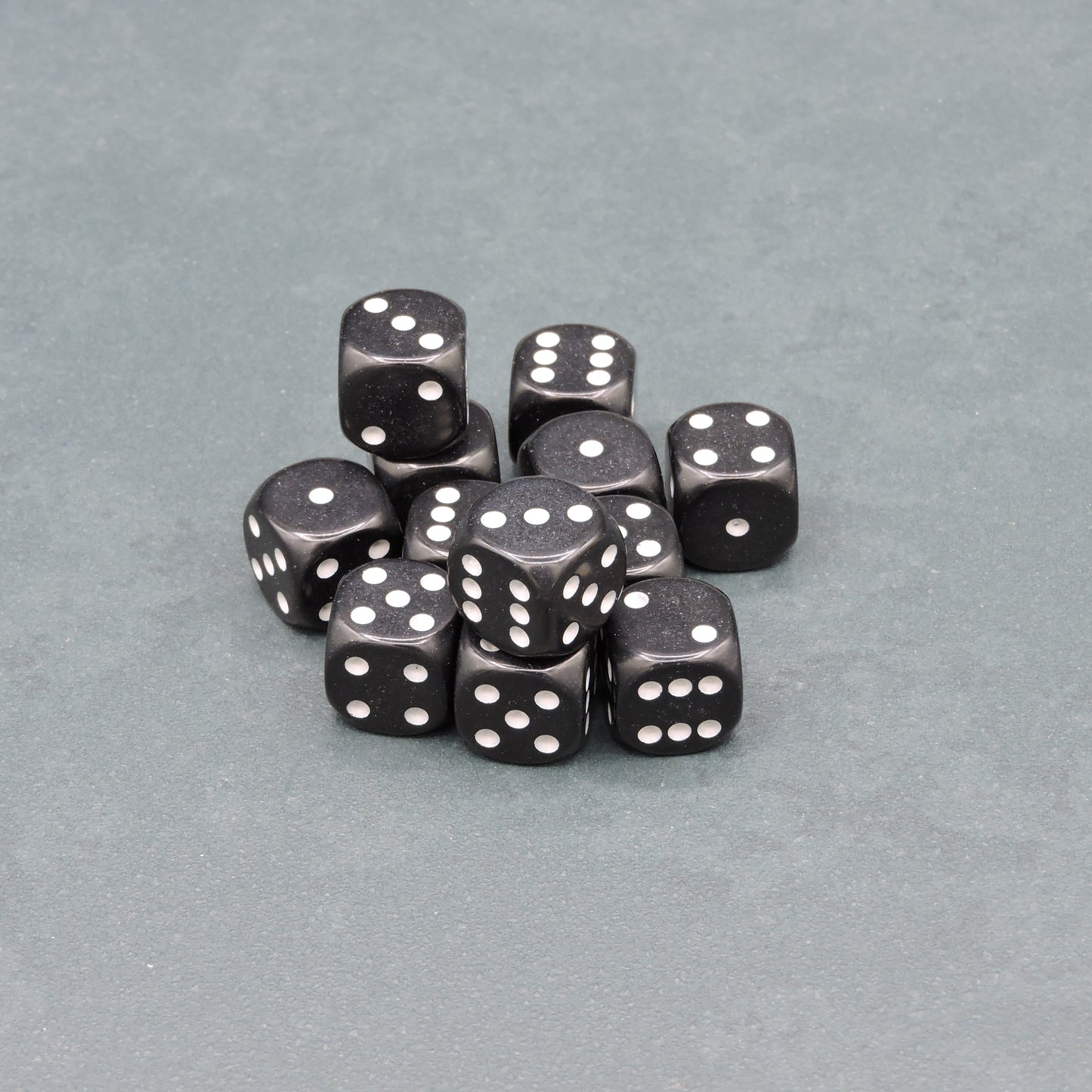 Black w/ white Opaque 16mm d6 Dice Block (12 dice)