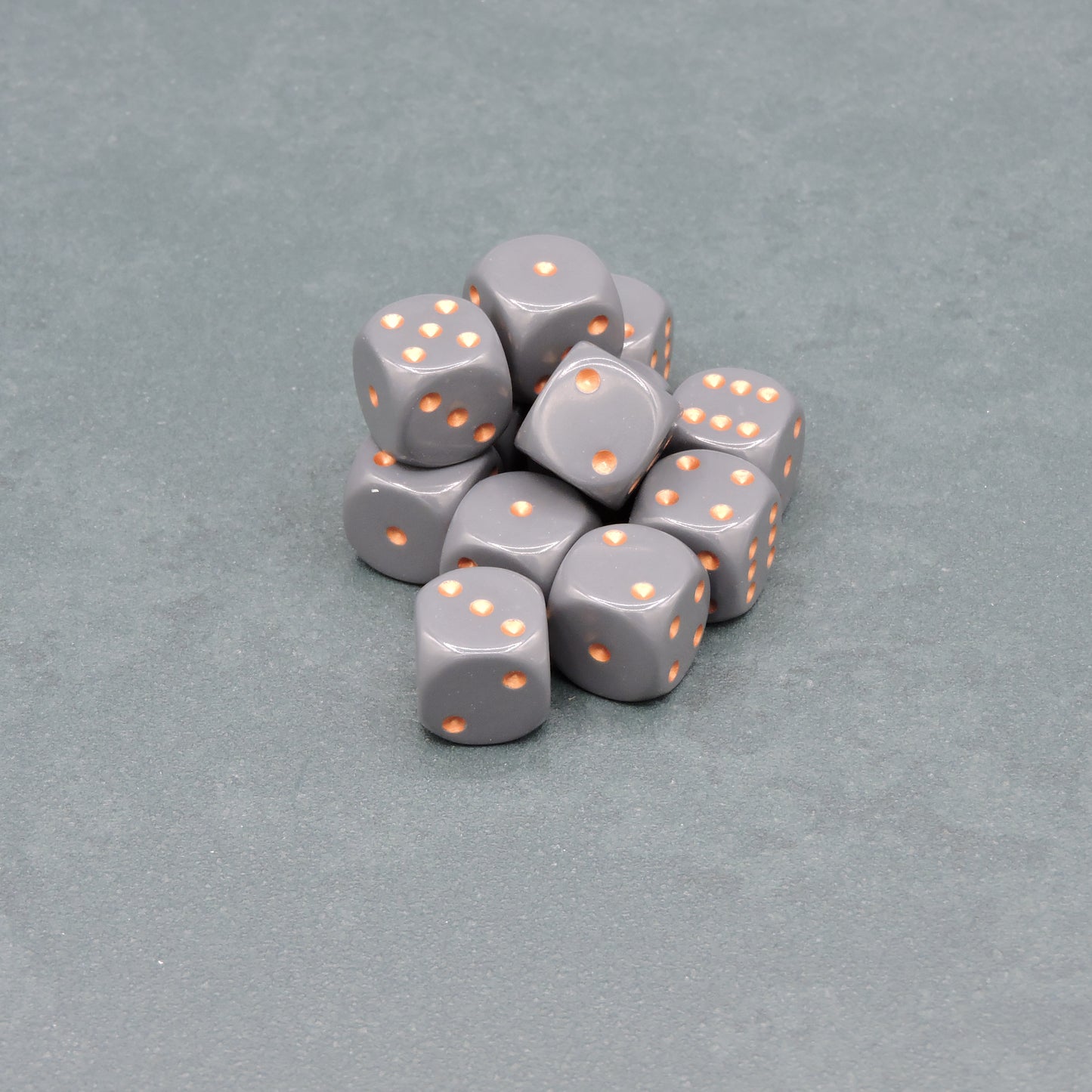 Dark Grey w/ copper Opaque 16mm d6 Dice Block (12 dice)