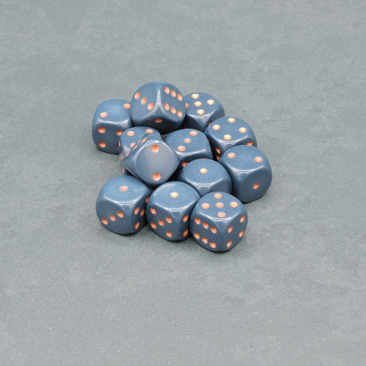 Dusty Blue w/ copper Opaque 16mm d6 Dice Block (12 dice)