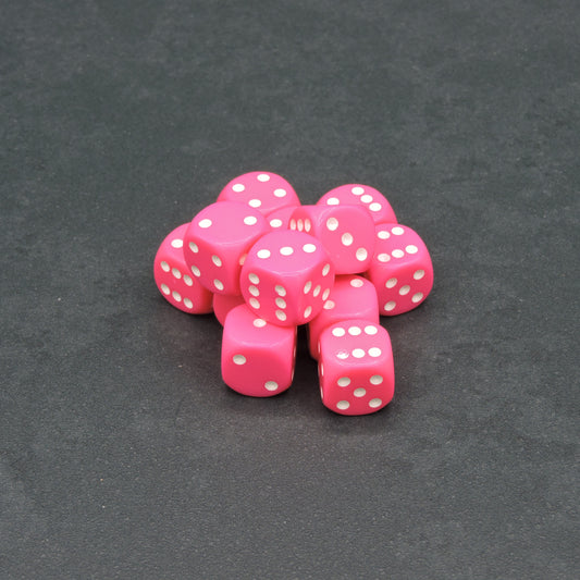 Pink w/ white Opaque 16mm d6 Dice Block (12 dice)
