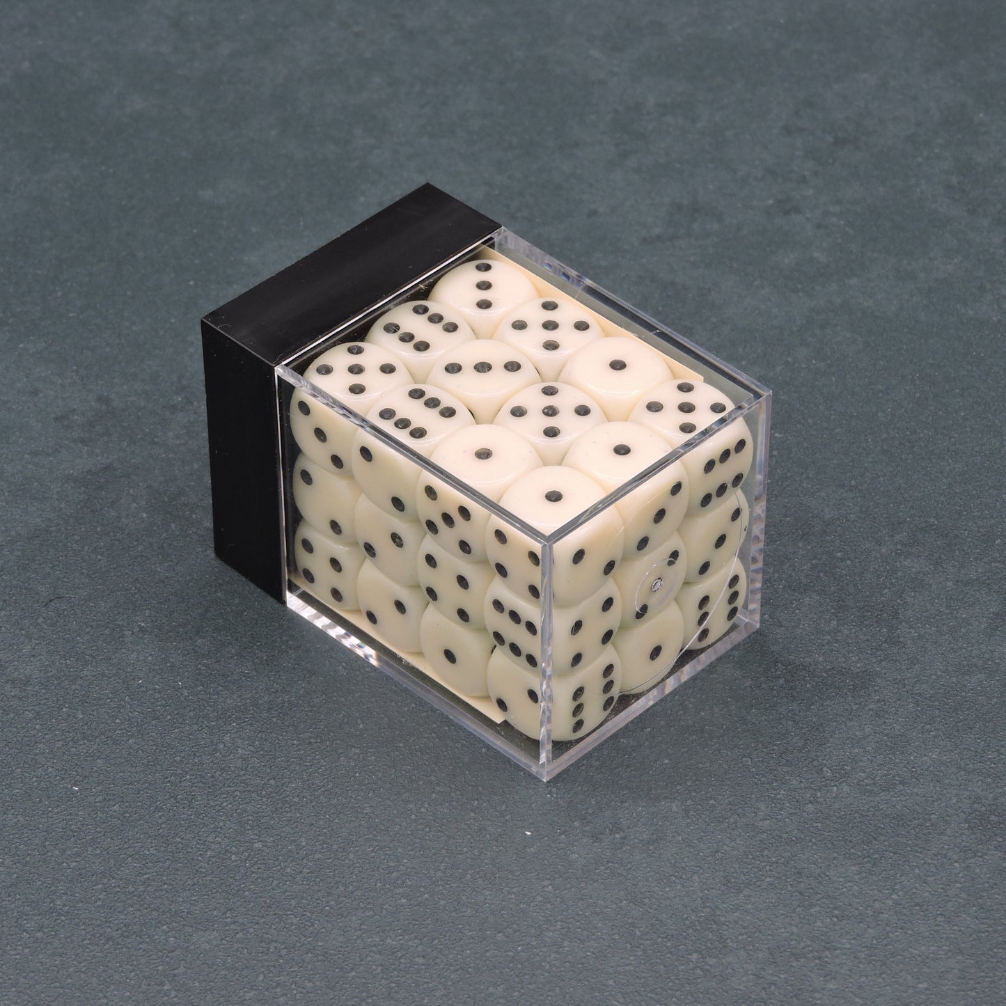 Ivory w/ black Opaque 12mm d6 Dice Block (36 dice)