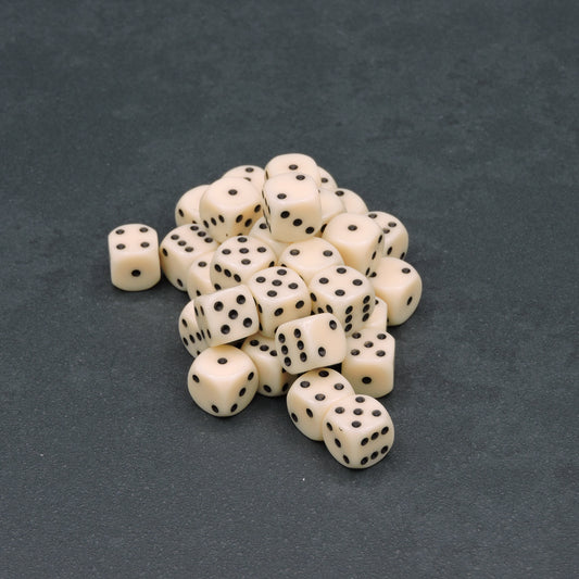 Ivory w/ black Opaque 12mm d6 Dice Block (36 dice)