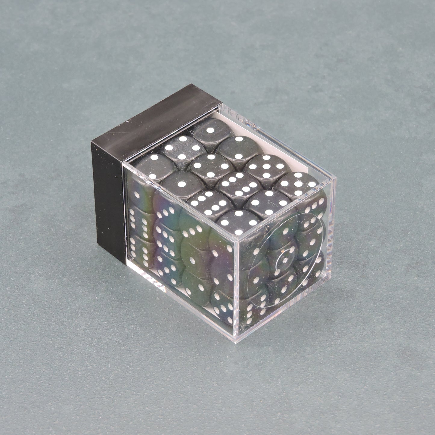 Black w/ white Opaque 12mm d6 Dice Block (36 dice)