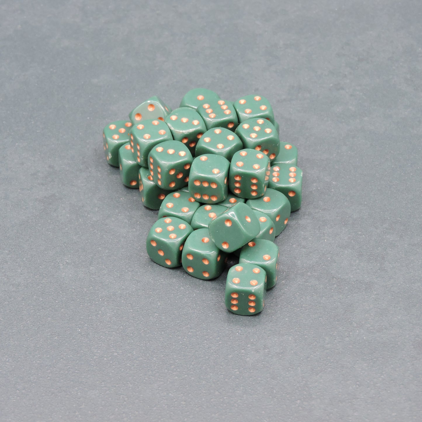 Dusty Green w/ copper Opaque 12mm d6 Dice Block (36 dice)