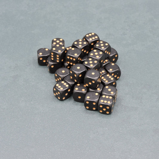 Black w/ gold Opaque 12mm d6 Dice Block (36 dice)