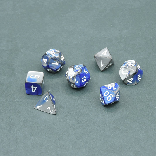 Blue-Steel w/ white Gemini Polyhedral 7-die Set
