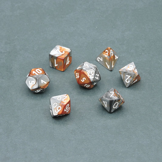 Copper-Steel w/ white Gemini Polyhedral 7-die Set