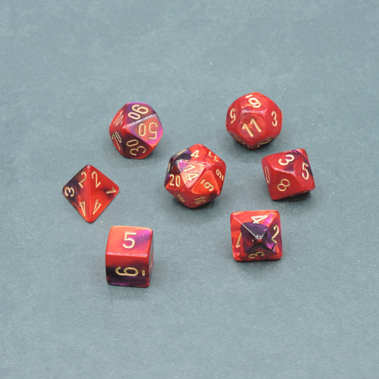 Purple-Red w/ gold Gemini Polyhedral 7-die Set