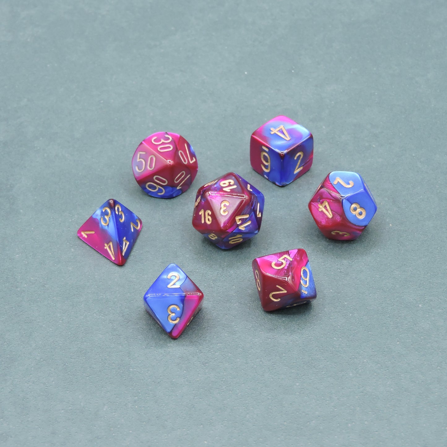 Blue-Purple w/ gold Gemini Polyhedral 7-die Set