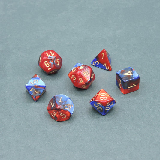 Blue-Red w/ gold Gemini Polyhedral 7-die Set