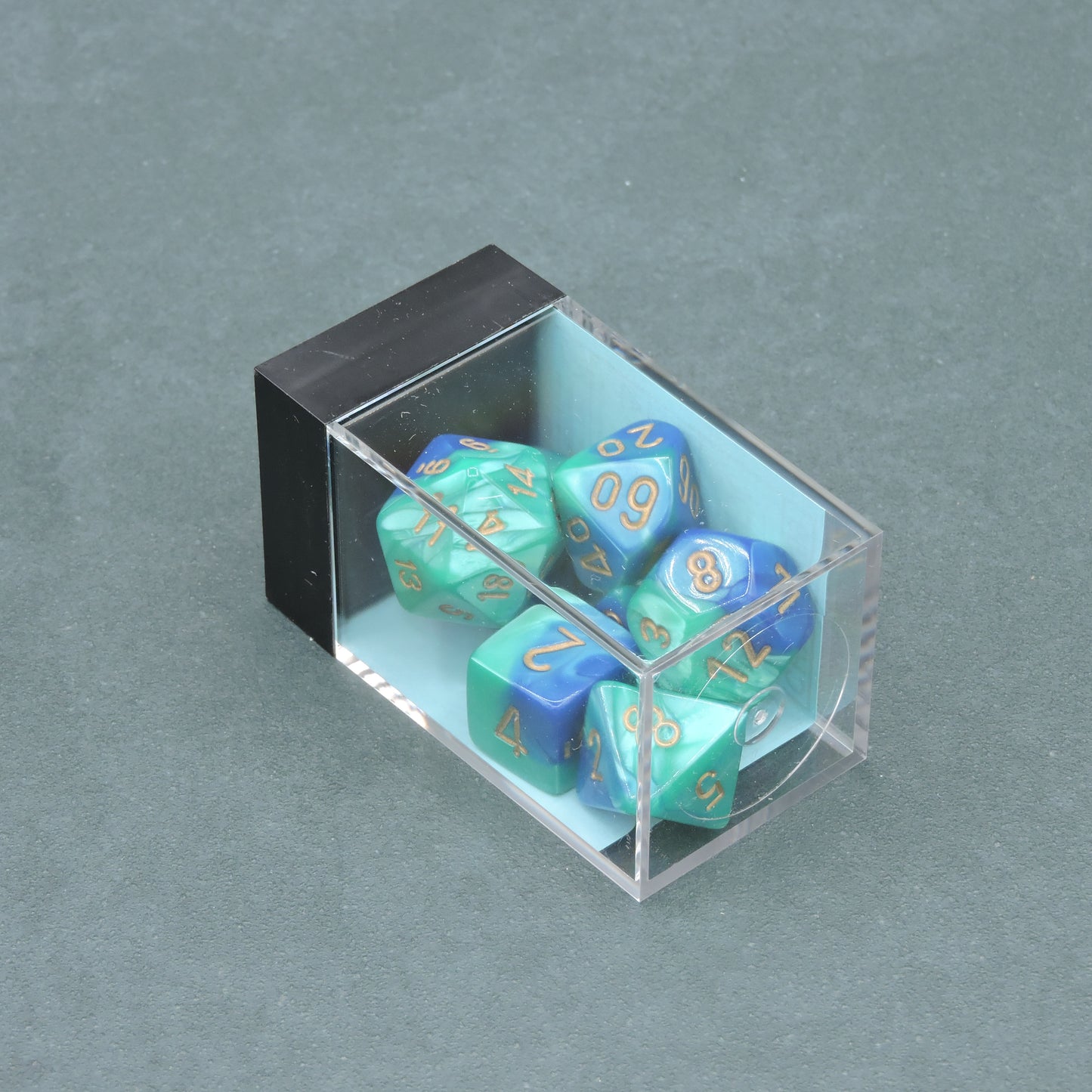 Blue-Teal w/ gold Gemini Polyhedral 7-die Set