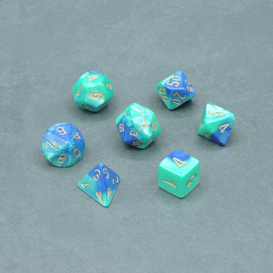 Blue-Teal w/ gold Gemini Polyhedral 7-die Set