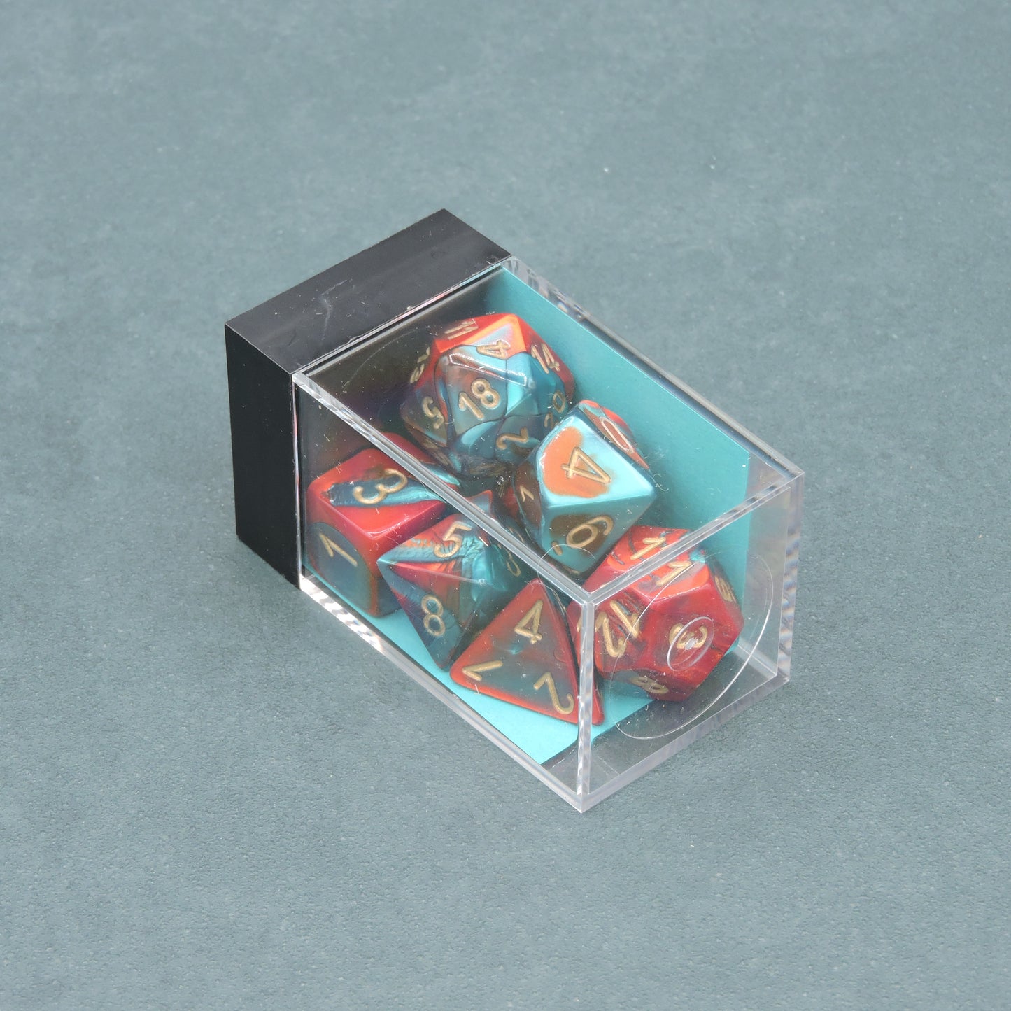 Red-Teal w/ gold Gemini Polyhedral 7-die Set