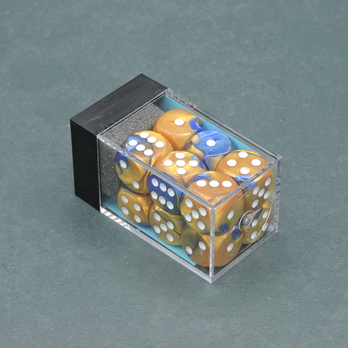 Blue-Gold w/ white Gemini 16mm d6 Dice Block (12 dice)