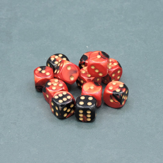 Black-Red w/ gold Gemini 16mm d6 Dice Block (12 dice)