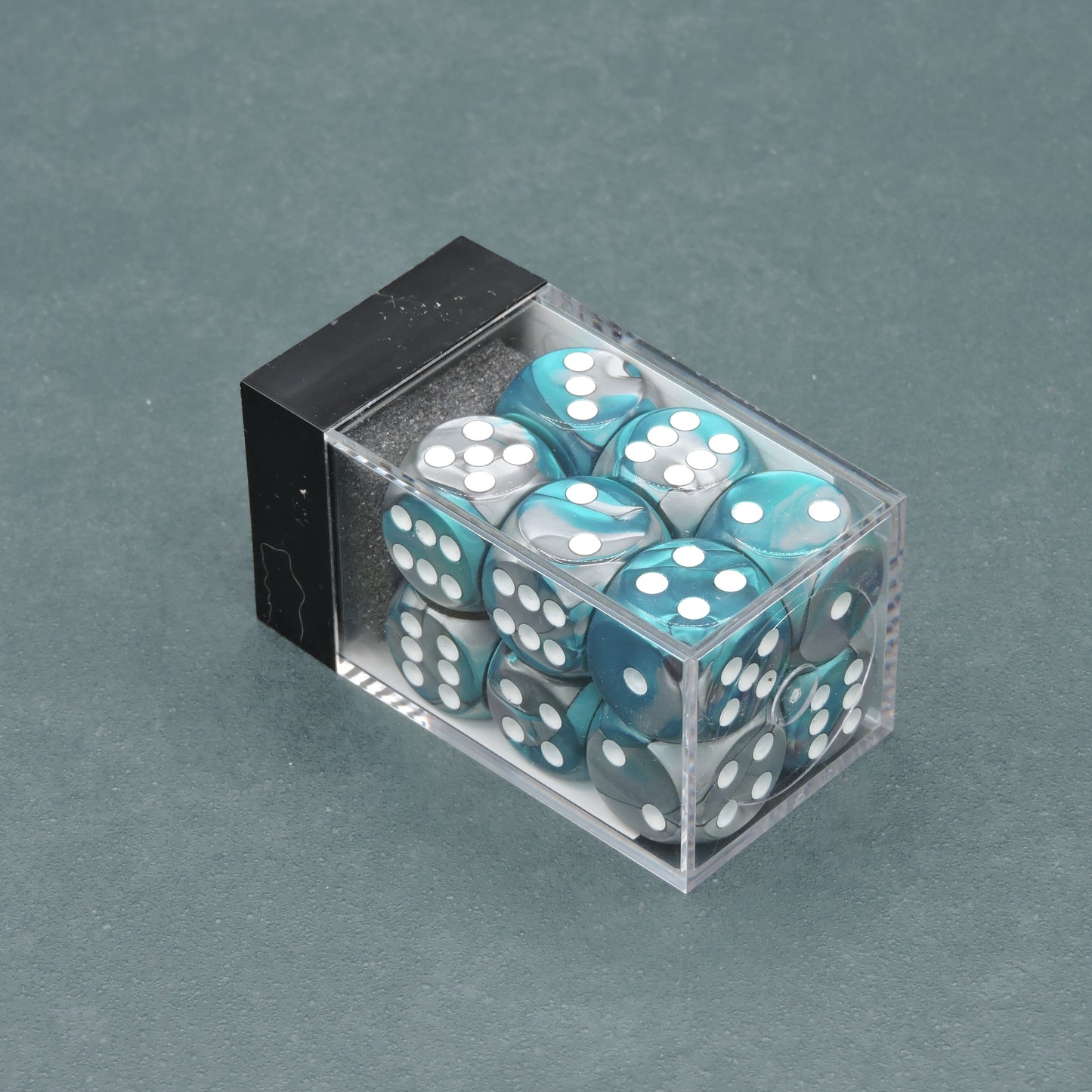 Steel-Teal w/ white Gemini 16mm d6 Dice Block (12 dice)