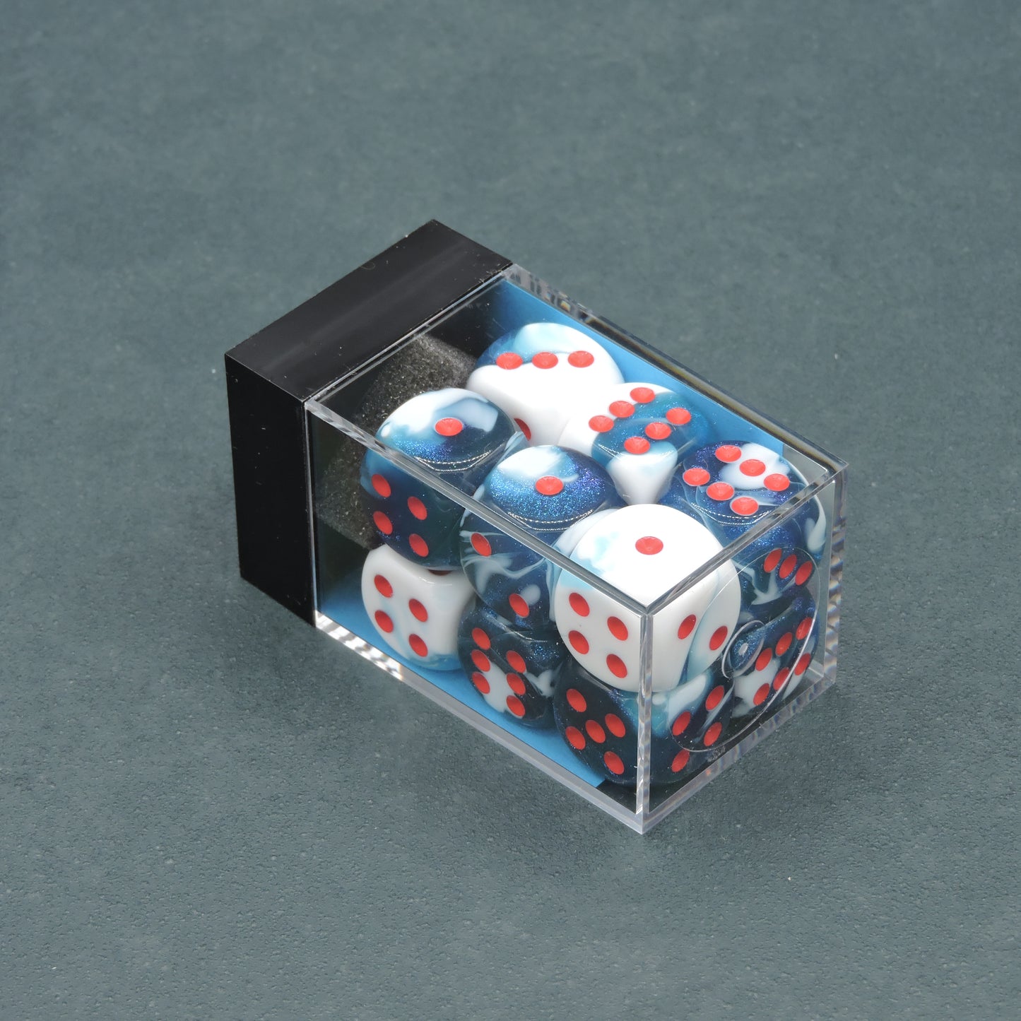 Astral Blue-White w/ red Gemini 16mm d6 Dice Block (12 dice)