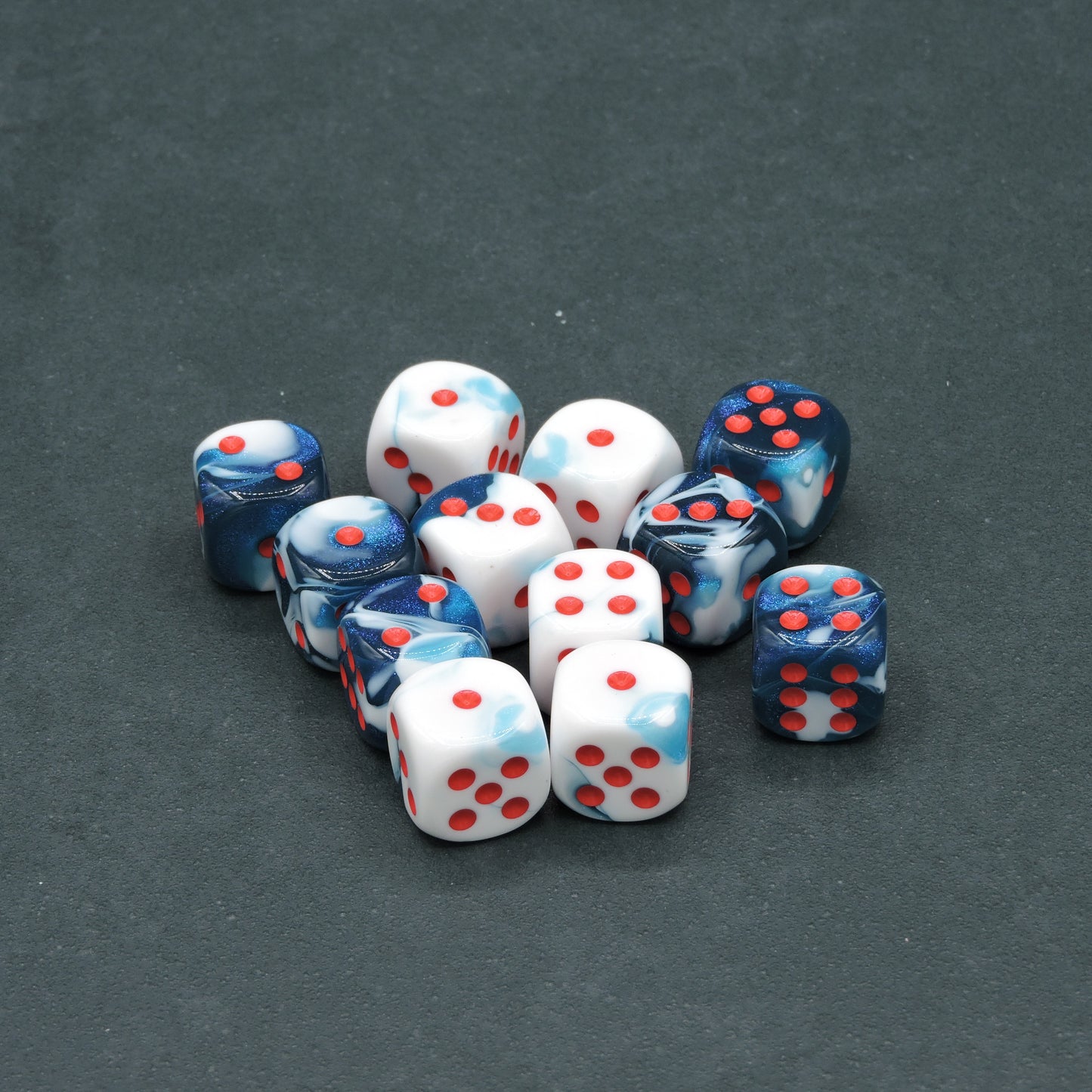 Astral Blue-White w/ red Gemini 16mm d6 Dice Block (12 dice)