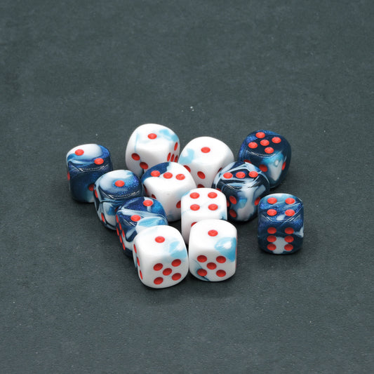 Astral Blue-White w/ red Gemini 16mm d6 Dice Block (12 dice)