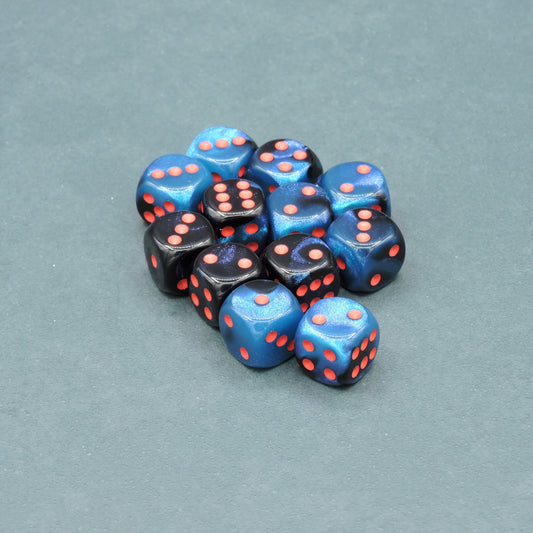 Black-Starlight w/ red Gemini 16mm d6 Dice Block (12 dice)