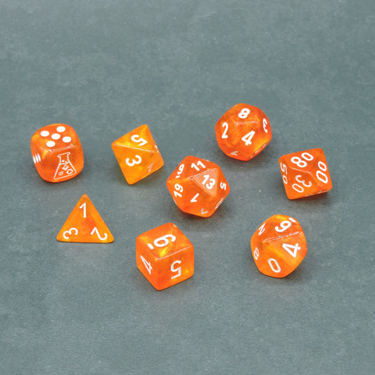 Blood Orange w/ white Borealis Polyhedral 8-die Set