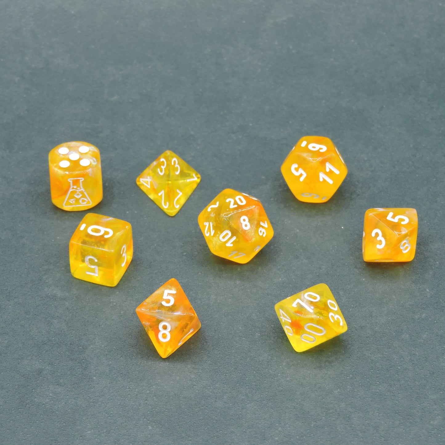 Canary w/ white Borealis Polyhedral 8-die Set