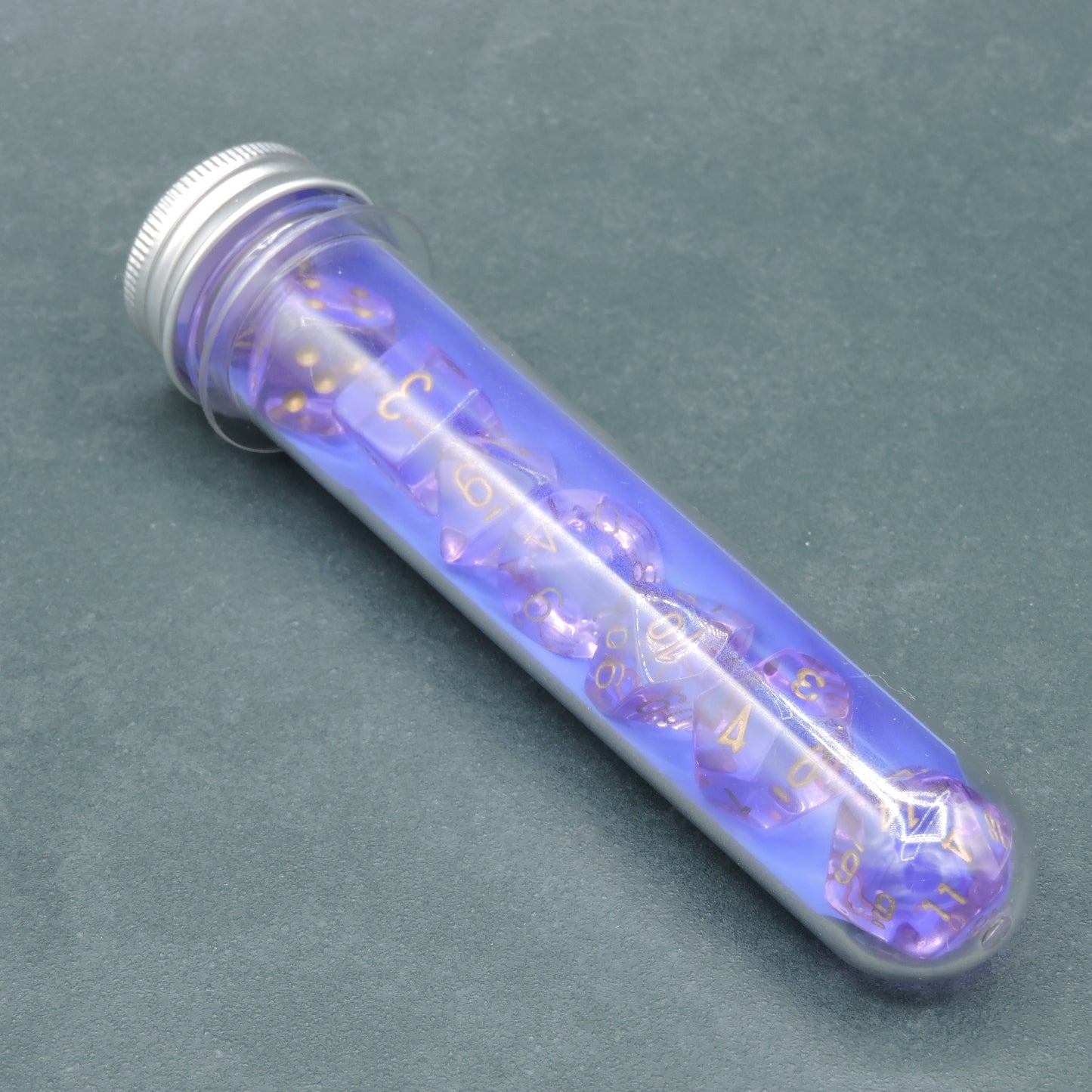 Lavender w/ gold Translucent Polyhedral 8-die Set